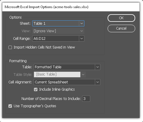 Import Excel into InDesign